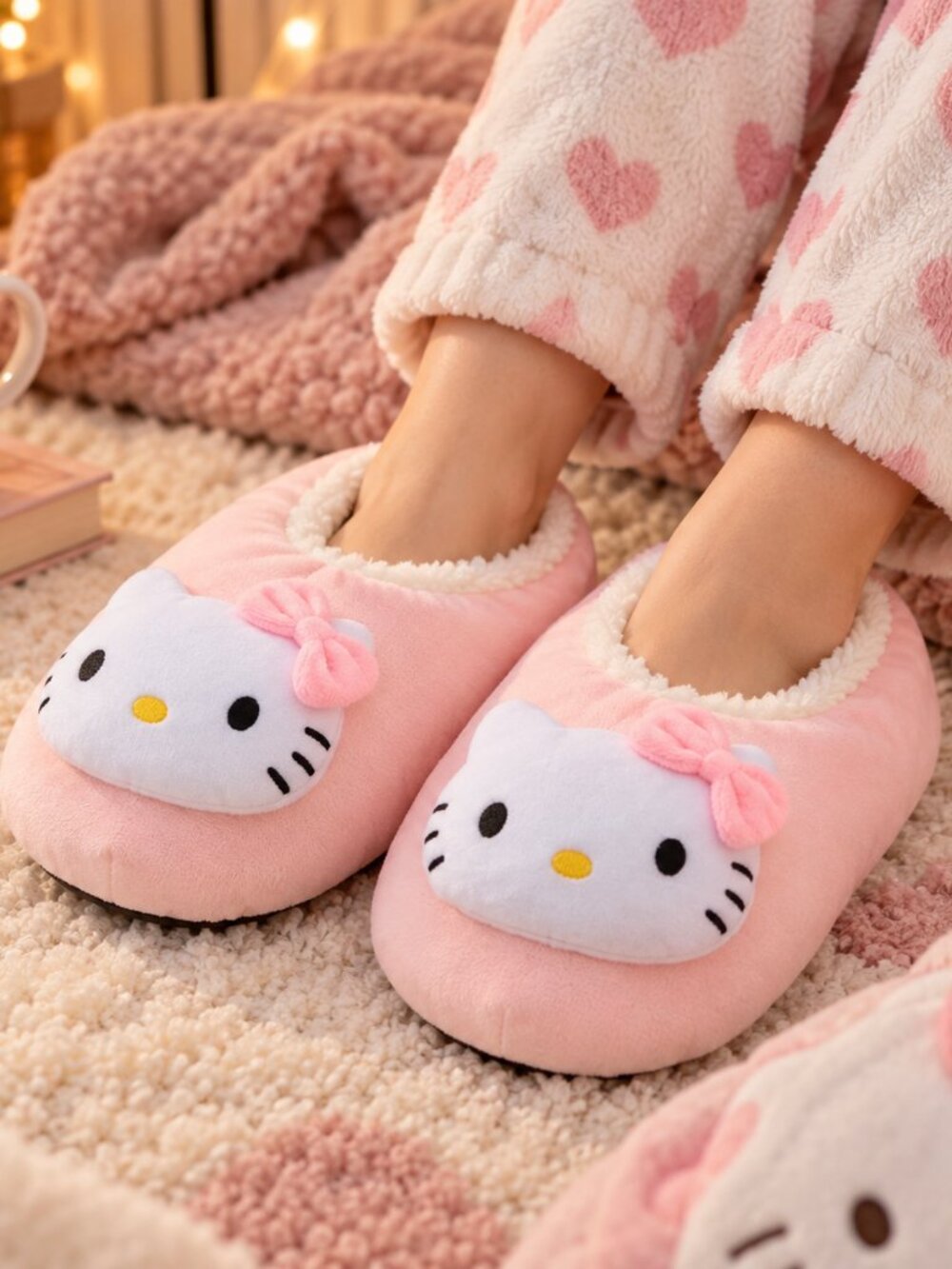 Hello Kitty Plush Slipper Socks S/M & M/L 8-10 Pink Sherpa Lined Non Slip Sanrio